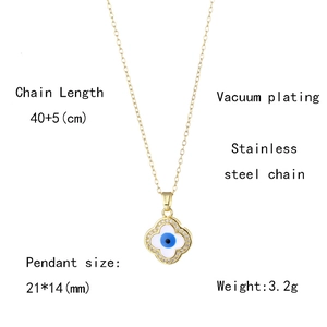 Detailed specs of clover evil eye necklace with vacuum plating and stainless steel chain