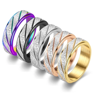 Stainless Steel Spinner Ring For Men Women Matte Striped Rotating Band Ring Fashion Jewelry Gold Silver Black Rainbow Gift