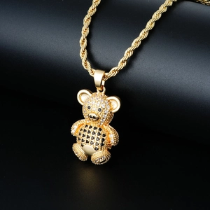 Goldene Teddybär-Halskette mit Zirkonia-Besatz an einer gedrehten Seilkette für Damen