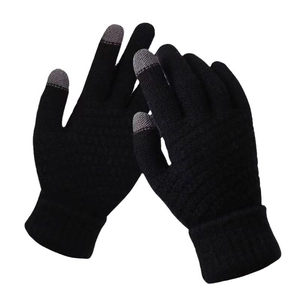 Winter thermal knit touchscreen gloves in black with gray conductive fingertips for warmth