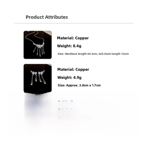 Detailed size and weight specs for the flower fringe necklace and copper earring set