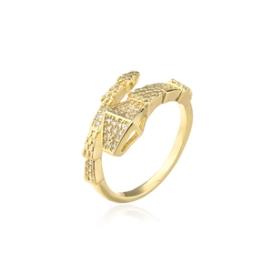 Vintage copper snake ring with AAA zircon pave and 18K gold plating on white background