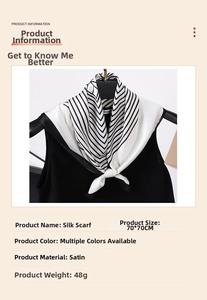 Detail of 70x70cm satin silk scarf featuring black and white chevron geometric patterns