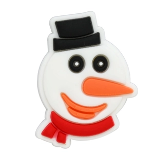 Detailed view of 3D PVC snowman charm with red scarf for decorative clog shoes