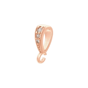 Macro detail of 18K rose gold plated bail connector with sparkling cubic zirconia inlay
