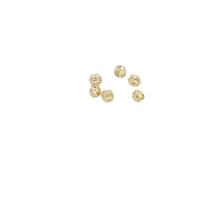 Five hollow gold-plated copper beads for DIY jewelry making on white background
