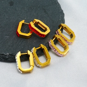 Polished gold titanium earrings with square zircon in red, pink, and white gemstones