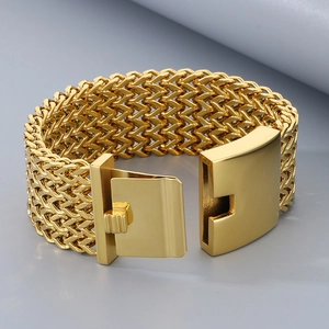 30mm wide gold-plated stainless steel square fish scale chain bracelet for men