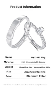 Detailed view of S925 sterling silver couple rings with brushed finish and cubic zirconia