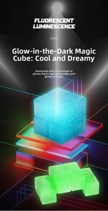 Glow-in-the-dark blue and green infinity cube toys with neon lighting effect