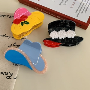 French Vintage Acetate Hat Shaped Hair Claw Clip Fashion Rose Floral Shark Catch Clip For Women Elegant Daily Vacation Headwear