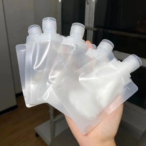 Five thickened portable travel liquid pouches with screw caps and flip-top spouts