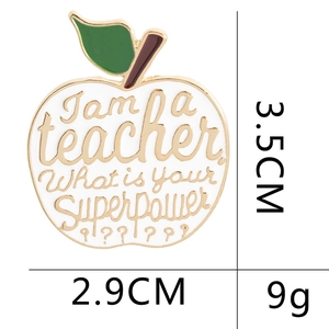 Cartoon apple teacher brooch badge with slogan I am a teacher What is your Superpower