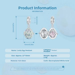 Détails du pendentif œuf de Pâques en argent avec émail et pierre en forme de cœur