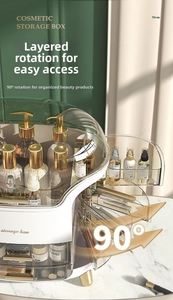 Details zum Kosmetik-Organizer mit 90 Grad drehbaren Fächern und Goldakzenten