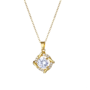 Collana dorata con pendente a vortice di zirconi e cristallo centrale su catena sottile