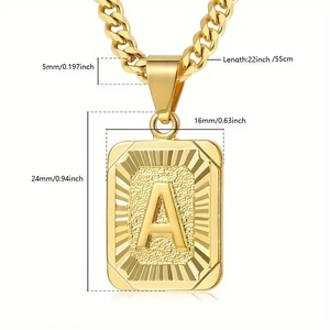 Collana a catena cubana placcata oro 18k con ciondolo quadrato A e dimensioni