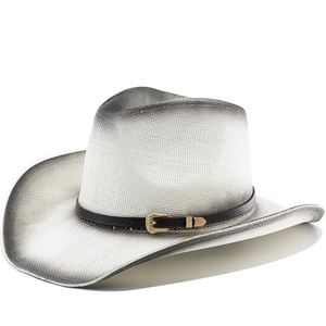 Western Cowboy Hat Woven Paper Straw Wide Brim Gradient Color Leather Band Retro Panama Style For Men Women Summer Beach