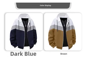 Dettagli delle felpe con cappuccio colorblock blu scuro e marrone con cerniera