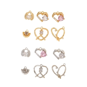 Gold and silver heart-shaped metal pendants with zircon inlay for DIY jewelry making