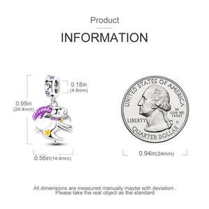 Detailed size comparison of silver Capricorn charm showing 24.4mm height with coin