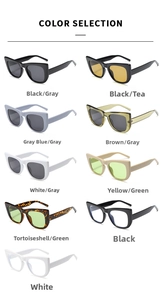 Color selection of oversized cat-eye sunglasses in various colorful frame options