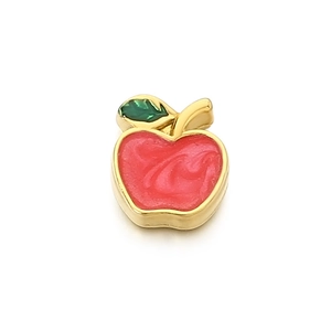 Enamel apple charm with gold-plated stainless steel frame for DIY jewelry making
