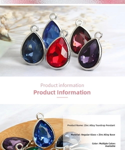 Macro detail of 7x10mm teardrop alloy pendants with faceted glass in vibrant multi-colors