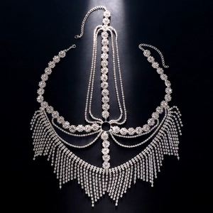 Exotic silver rhinestone tassel face mask for women festive masquerade party jewelry