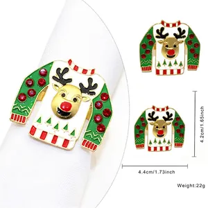 Christmas Reindeer Ugly Sweater Napkin Ring with Red Rhinestones and Enamel Details
