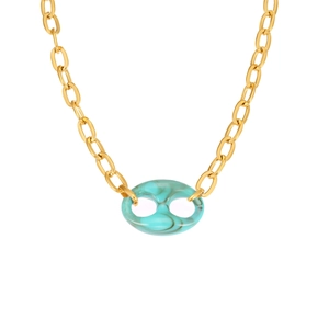 Gouden grove schakelketting met turkoois gemarmerde varkenssnuit hanger in modern design