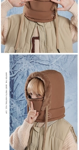 Detail of winter trapper hat with warm faux fur lining and windproof face cover