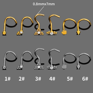 0.8x7mm sunflower nose studs in gold and silver steel with cubic zirconia styles