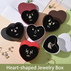 Heart Shaped Jewelry Box Cardboard Gift Packaging With Velvet Lining Portable Travel Necklace Earring Ring Organizer