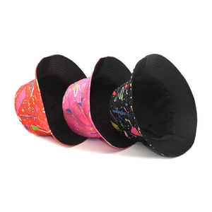 Graffiti bucket hat set in red pink and black with retro 90s geometric pattern