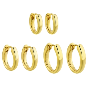 Three pairs of minimalist gold S925 sterling silver hoop earrings in varying sizes