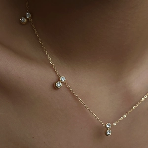 18k gold plated necklace featuring double zircon pendants on a minimalist chain