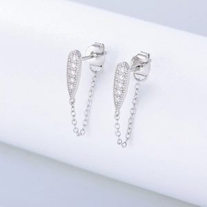 Silver teardrop earrings with shimmering zirconia crystals and elegant chain tassels