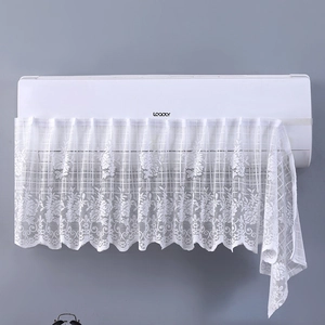 White lace air conditioner cover with elegant rose patterns and wavy scalloped edges