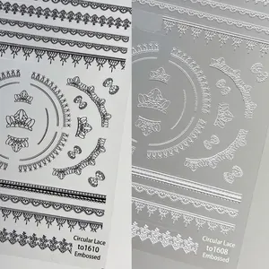 Nail Art Stickers Embossed Relief Vintage Lace Crown Bowtie Self Adhesive Retro Stereoscopic Decals White Black