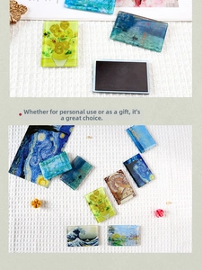 Close-up of the magnetic backing on Van Gogh and Monet art acrylic refrigerator magnets