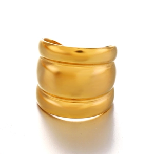 Minimalist 18K gold plated stainless steel chunky ring with layered wave design