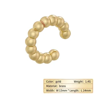 Minimalist gold-plated brass C-shaped beaded ear cuff with continuous round pearls