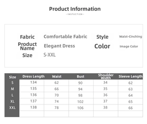 Size guide for floral V-neck dress including length, waist, and bust measurements