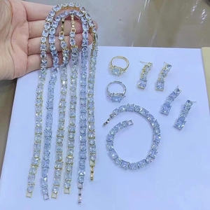 Micro-pave cubic zirconia jewelry set with necklaces, rings and earrings in silver and gold