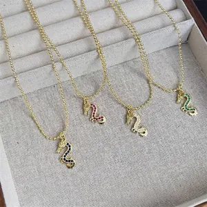 18K gold plated seahorse necklaces with colorful cubic zirconia in blue red white and green