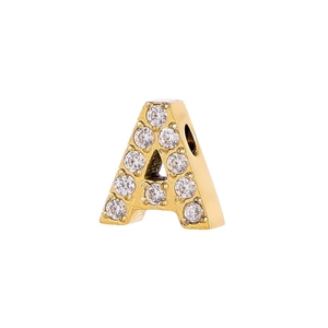 Gold letter A pendant with micro-pave crystals in durable stainless steel