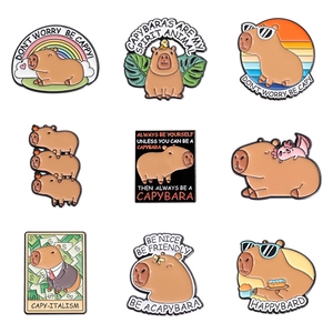 Set of nine cute Capybara enamel pins with colorful designs for bags and clothing accessory