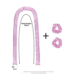 Pink satin heatless hair curler set with dimensions 90cm length and 2cm diameter