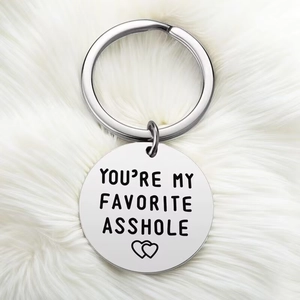 Titanium Steel Heart Engraved Keychain For Couples Metal Round Square Lettering Key Ring Hanging Accessory Jewelry Gift